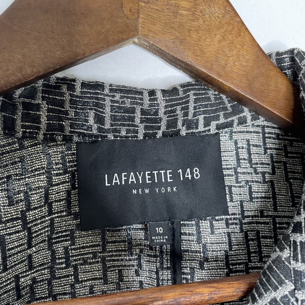 Lafayette 148 Blazer Womens 10 Silver Geometric Textured Jacket Metallic Trim